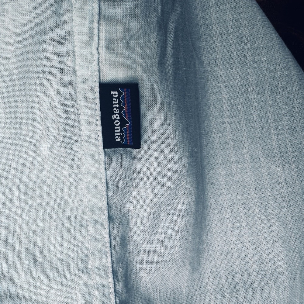 Patagonia Mens XL Worn Wear  Shirt Ticking Stripe Organic Cotton Blend Lt Blue - Picture 8 of 10